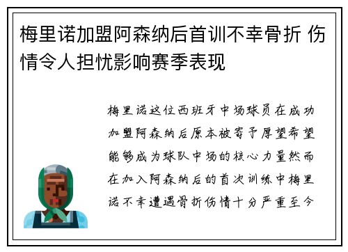 梅里诺加盟阿森纳后首训不幸骨折 伤情令人担忧影响赛季表现 梅里诺加盟阿森纳后首训不幸骨折 伤情令人担忧影响赛季表现